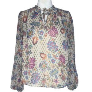 LOFT Multicolor Floral Long Sleeve BOHO Keyhole Blouse Small